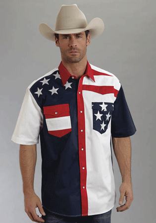 Roper Color Block Flag Short Sleeve Snap Front Western Shirt - Men's Western Shirts | Spur Western Wear