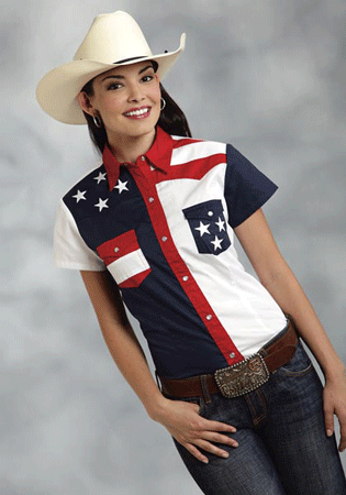 Roper Color Block Flag Short Sleeve Snap Front Western Shirt - Ladies' Western Shirts | Spur Western Wear