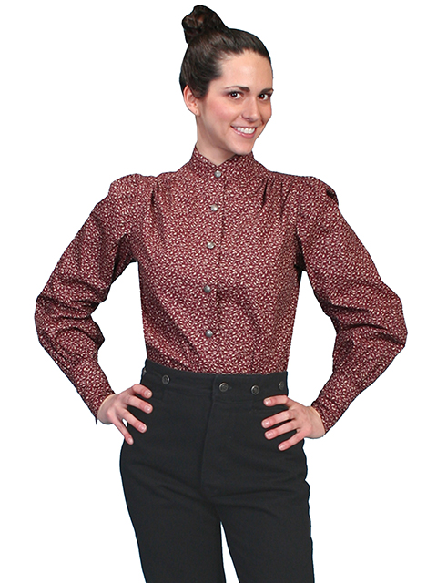 Scully Burgundy Print Victorian Blouse
