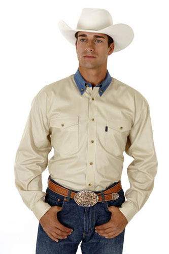 Roper Contrast Collar Long Sleeve Western Shirt - Khaki - Men's Western Shirts | Spur Western Wear