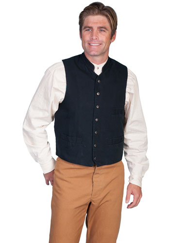 Scully Stand Up Collar Canvas Vest - Black - Men's Old West Vests and Jackets | Spur Western Wear