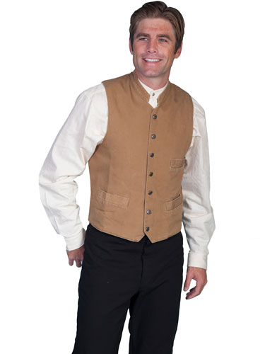 Scully Stand Up Collar Canvas Vest - Brown - Men's Old West Vests and Jackets | Spur Western Wear