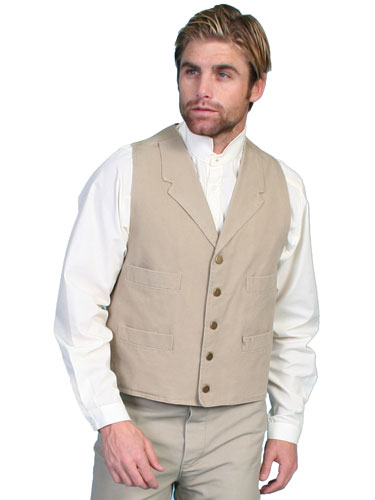Scully Notched Lapel Canvas Duckins Vest - Sand - Men's Old West Vests and Jackets | Spur Western Wear