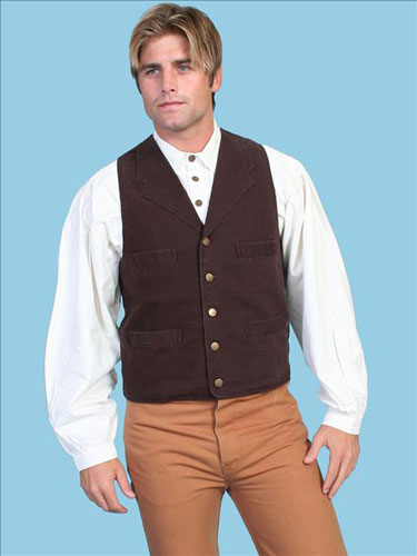 Scully Notched Lapel Canvas Duckins Vest - Walnut - Men's Old West Vests and Jackets | Spur Western Wear