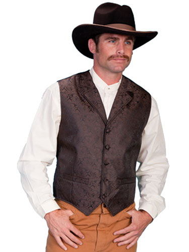 Scully Notched Lapel Paisley Vest - Brown - Men's Old West Vests and Jackets | Spur Western Wear