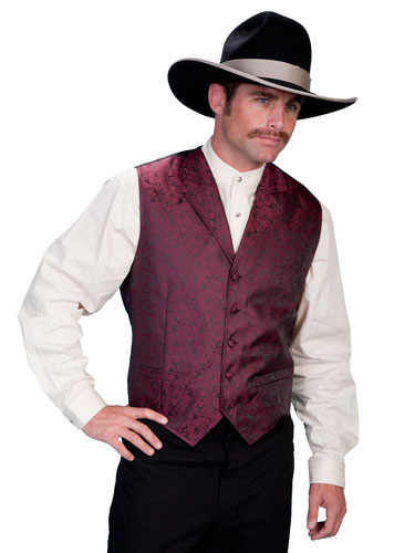 Scully Notched Lapel Paisley Vest - Burgundy - Men's Old West Vests and Jackets | Spur Western Wear