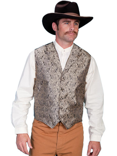 Scully Notched Lapel Paisley Vest - Taupe - Men's Old West Vests and Jackets | Spur Western Wear