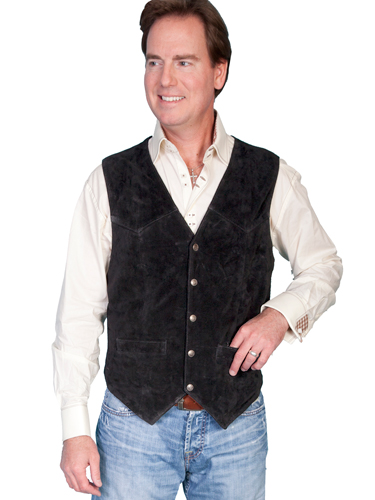 Scully Calf Suede Leather Western Vest - Black - Men's Leather Western Vests and Jackets | Spur Western Wear