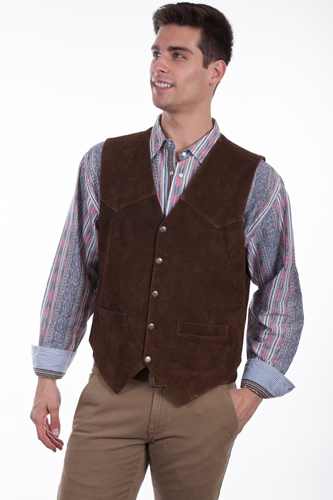 Scully Calf Suede Leather Western Vest - Brown - Men's Leather Western Vests and Jackets | Spur Western Wear