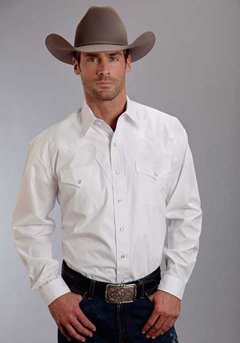 Stetson Poplin Long Sleeve Snap Front Western Shirt - White - Men's Western Shirts | Spur Western Wear