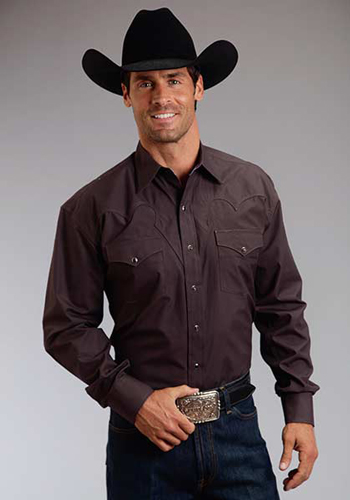Stetson Poplin Long Sleeve Snap Front Western Shirt - Dark Grey - Men's Western Shirts | Spur Western Wear
