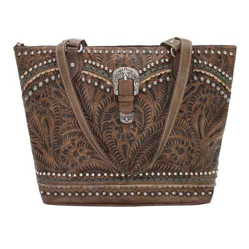 American West Blue Ridge Zip-top Tote - Charcoal Brown - Ladies' Western Handbags And Wallets | Spur Western Wear