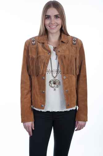 Scully Bead Trimmed Suede Leather Jacket - Bourbon - Ladies Leather Jackets | Spur Western Wear