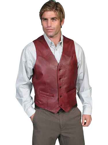 Scully Lambskin Button Front Western Vest - Black Cherry - Men's Leather Western Vests and Jackets | Spur Western Wear