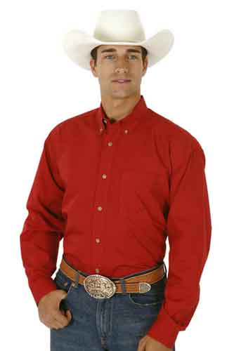 Roper Poplin Long Sleeve Button Front Open Pocket Western Shirt - Red - Men's Western Shirts | Spur Western Wear
