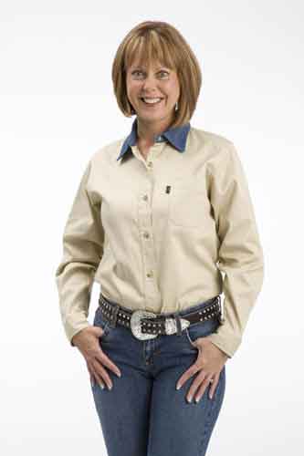 Roper Contrast Collar Long Sleeve Western Shirt - Khaki - Ladies' Western Shirts | Spur Western Wear