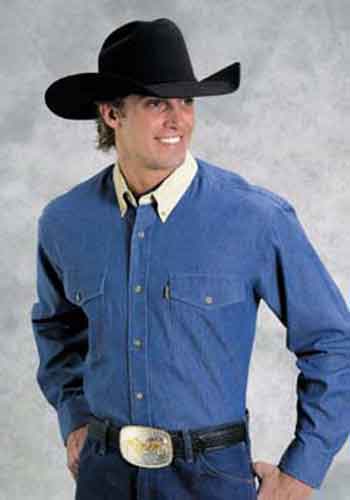 Roper Contrast Collar Long Sleeve Western Shirt - Blue - Tall - Men's Western Shirts | Spur Western Wear