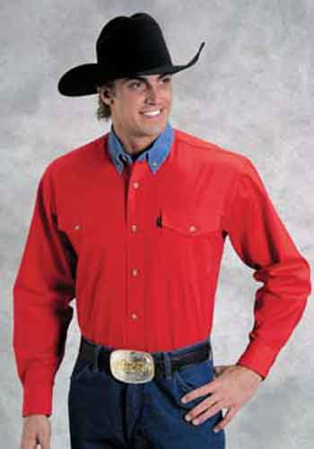 Roper Contrast Collar Long Sleeve Western Shirt - Red - Tall - Men's Western Shirts | Spur Western Wear