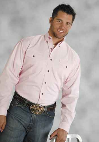 Roper Poplin Long Sleeve Button Front Western Shirt - Pink - Men's Western Shirts | Spur Western Wear