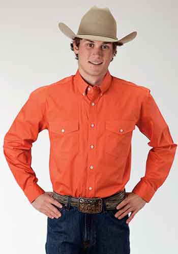 Roper Poplin Long Sleeve Button Front Western Shirt - Orange - Men's Western Shirts | Spur Western Wear
