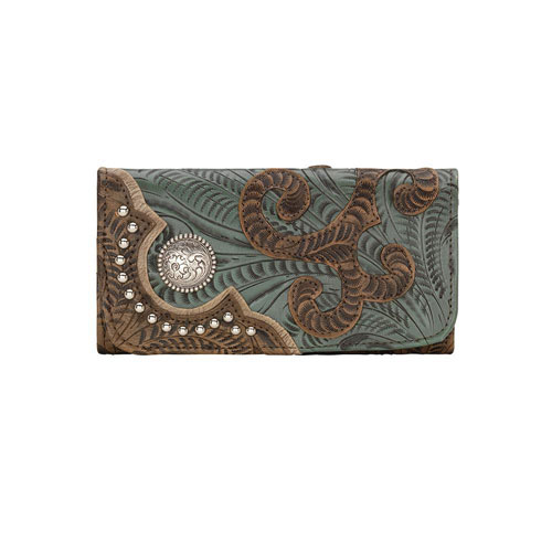 American West Annie's Secret Tri-Fold Wallet - Turquoise & Brown - Ladies' Western Handbags And Wallets | Spur Western Wear