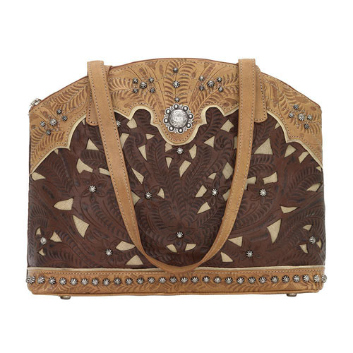 American West Annie's Secret Concealed Carry Zip-Top Half Moon Tote - Chestnut Brown & Sand - Ladies' Western Handbags And Wallets | Spur Western Wear