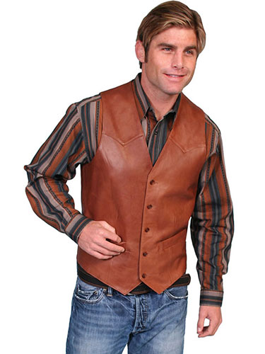 Scully Lambskin Button Front Western Vest - Antique Brown - Men's Leather Western Vests and Jackets | Spur Western Wear