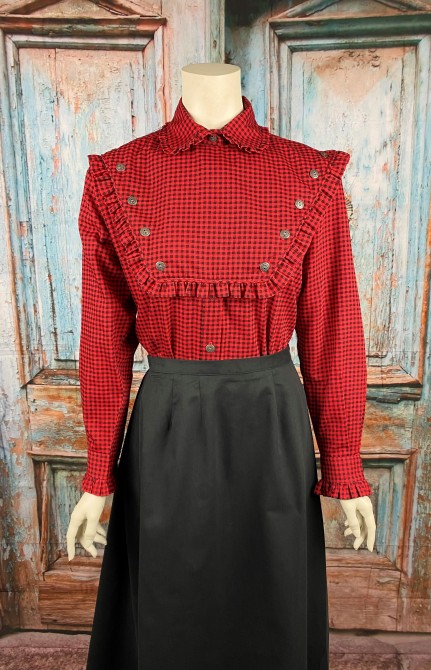 Frontier Classics "Amarillo" Blouse - Red/Black Check ,The "Amarillo"Bib shirt for Ladies, - Ladies' Old West Clothing | Spur Western Wear