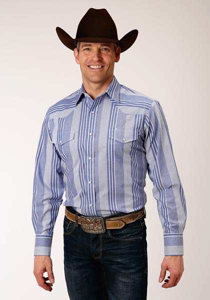 Roper Striped Long Sleeve Snap Front Western Shirt - Blue - Men's Western Shirts | Spur Western Wear