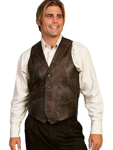 Scully Whipstitch Trim Leather Western Vest - Brown - Men's Leather Western Vests And Jackets | Spur Western Wear