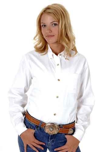 Roper Poplin Long Sleeve Button Front Western Shirt - White - Ladies' Western Shirts | Spur Western Wear