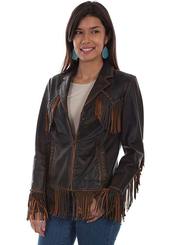 Scully Fringe Trimmed Leather Jacket - Brown - Ladies Leather Jackets | Spur Western Wear