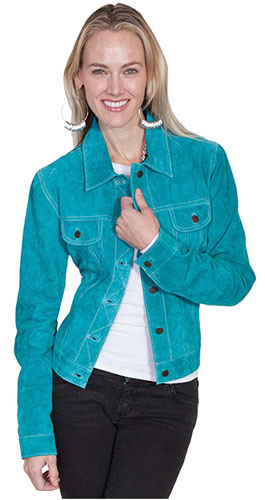 Scully Boar Suede Leather Jean Jacket - Turquoise - Ladies Leather Jackets | Spur Western Wear