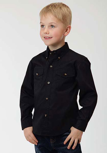 Roper Poplin Long Sleeve Western Shirt - Black - Boys' Western Shirts | Spur Western Wear