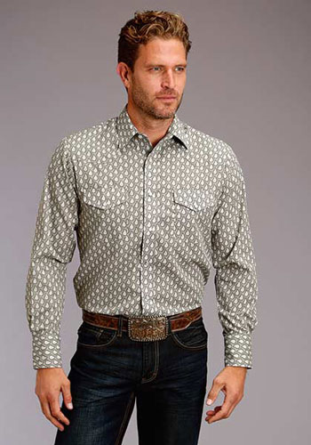 Roper Paisley Print Long Sleeve Snap Front Western Shirt - Grey - Men's ...