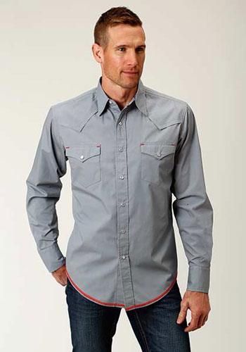 Roper Poplin Long-Sleeve Snap Front Western Shirt - Grey - Men's Western Shirts | Spur Western Wear