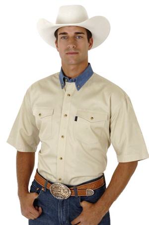 Roper Contrast Collar Short Sleeve Western Shirt - Khaki - Men's Western Shirts | Spur Western Wear