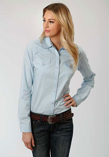 Roper Poplin Long Sleeve Snap Front Western Shirt - Light Blue - Ladies' Western Shirts | Spur Western Wear