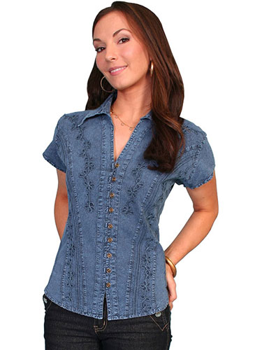 Scully Capsleeve Blouse - Blue - Ladies' Western Shirts | Spur Western Wear