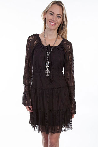 Scully Honey Creek Lace Dress - Chocolate - Ladies' Western Skirts And Dresses | Spur Western Wear