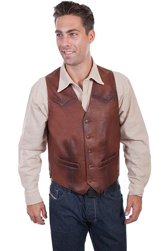 Scully Two-Tone Leather Western Vest - Brown - Men's Leather Western Vests and Jackets | Spur Western Wear