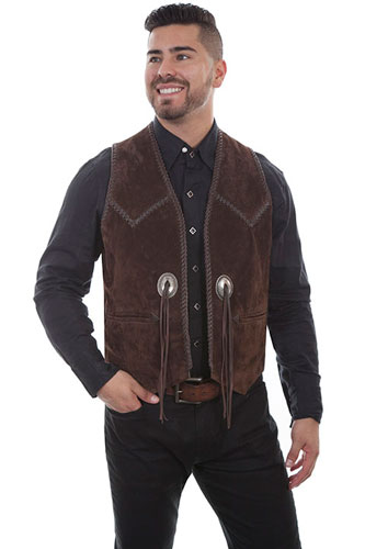 Scully Boar Suede Concho Western Vest - Expresso - Men's Leather Western Vests and Jackets | Spur Western Wear