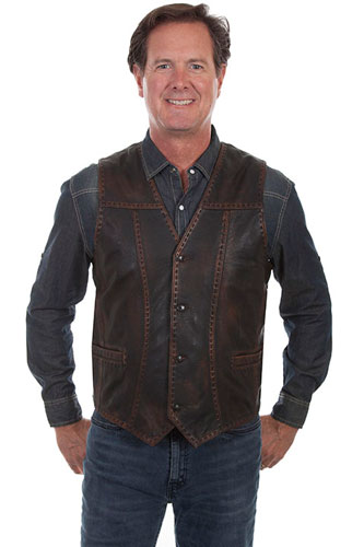 Scully Buck Stitch Western Vest - Dark Brown - Men's Leather Western Vests and Jackets | Spur Western Wear