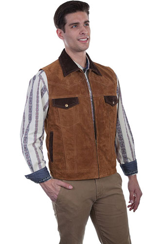 Scully Concealed Carry Suede Leather Western Vest - Cafe Brown - Men's Leather Western Vests and Jackets | Spur Western Wear