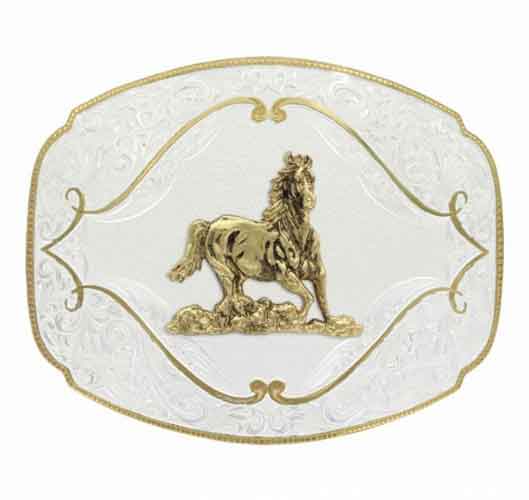 Montana Silversmiths® Gold Flourish Western Belt Buckle With Galloping Horse - Western Belt Buckles | Spur Western Wear