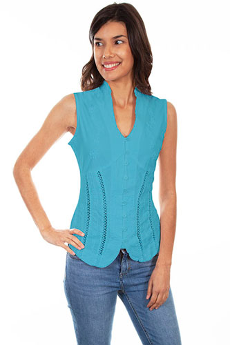 Scully Sleeveless Blouse - Blue - Ladies' Western Shirts | Spur Western Wear