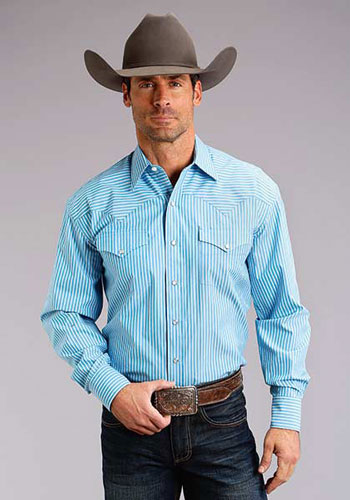 Stetson Striped Long Sleeve Snap Front Western Shirt - Turquoise - Men's Western Shirts | Spur Western Wear