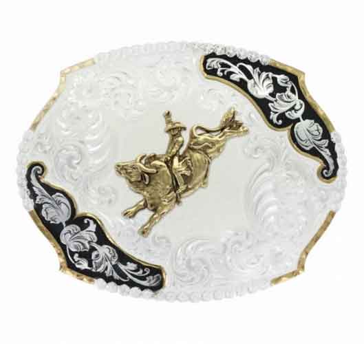 Montana Silversmiths® Antique Leaves Western Belt Buckle With Bull Rider - Western Belt Buckles | Spur Western Wear