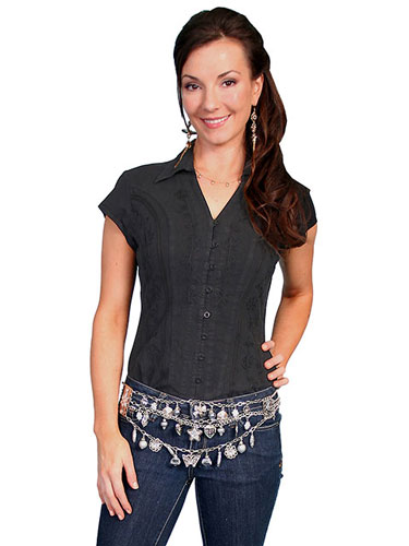Scully Capsleeve Blouse - Black - Ladies' Western Shirts | Spur Western Wear