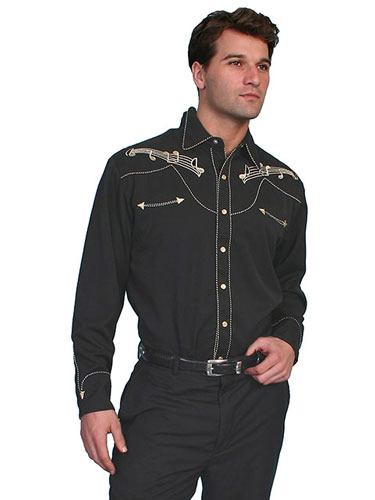 Scully Music Notes Embroidered Western Shirt - Black - Men's Retro Western Shirts | Spur Western Wear